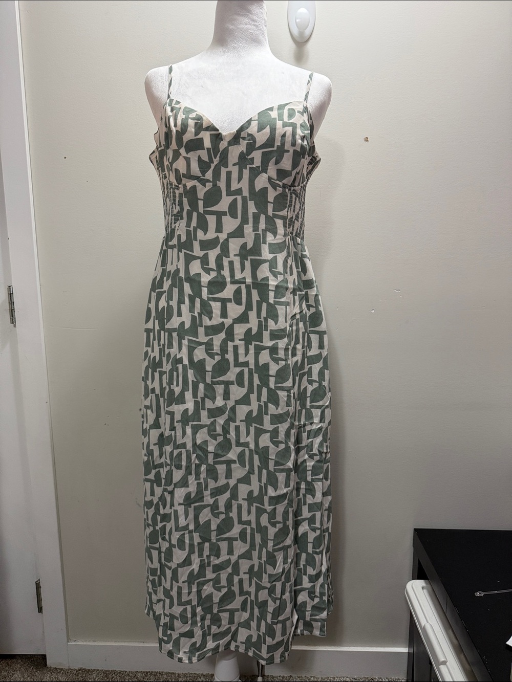 Dynamite Sage Green Geometric Slip Midi Dress